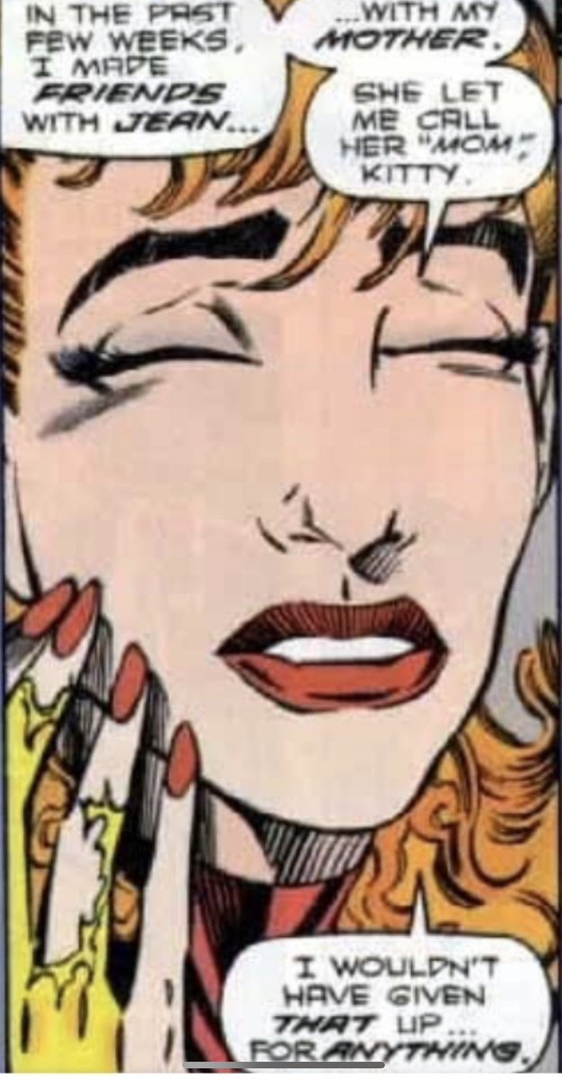 letsquotexmen's tweet photo. “ In the past few weeks. I made friends with Jean .. with my mother. She let me call her mom; Kitty”#RachelSummers #Askani Excalibur 75 remember this #Marvelcomics #Xmen #Xtwitter #Twittercomics image included from Jean’s & Excalibur https://t.co/exczjmlZIa