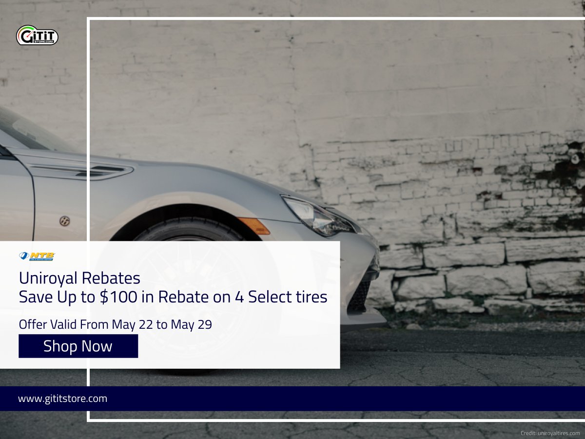 Maximize your savings with Uniroyal Tires! Save up to $100 after rebates. Get up to $60 via Reward Card by purchasing 4 new select Uniroyal tires. Rebate values range between $40 and $60. Enjoy a $40** Bonus Service Offer via Retailer Reward Card. 
#UniroyalTires #SavingsOnWheels
