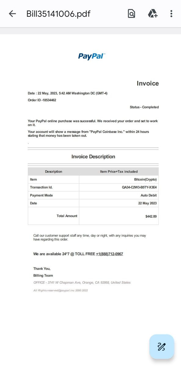 JamieThein's tweet photo. Be careful on scams to your email, as was sent to my email, and the PayPal phone number is invalid. #Bitcoinscams #PayPalscams https://t.co/7YtZRWKSIs