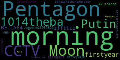 Trending in my timeline now:  #morning (3)  #Moon (1)  #CCTV (1)  #1014theba (1)  #Putin (1)  #firstyear (1)  #iffttii (1)  #BELLAE4 (1)