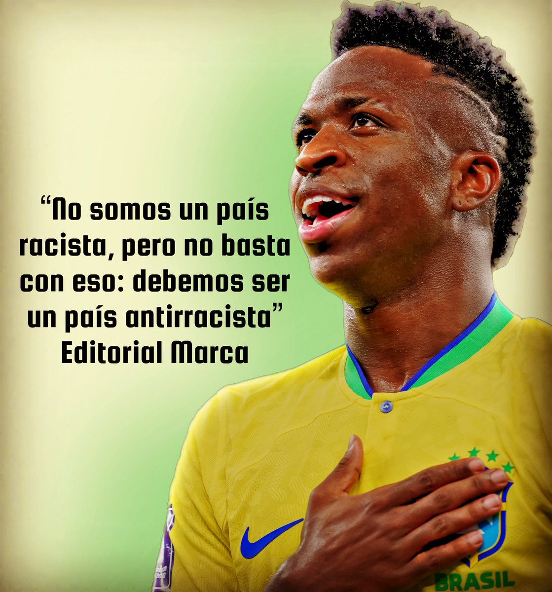 Bravo <a href="/marca/">MARCA</a> Es urgente… sin excusas… sin peros… todos a arropar a <a href="/vinijr/">Vini Jr.</a> y contra el racismo ✊🏐🙏