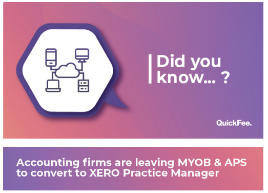 Did you know? Half of all firms under $5M in revenue have moved from MYOB and APS to Xero Practice Manager. Thus, we have built an integration with Xero Practice Manager. Integrating your QuickFee payment portal with Xero only takes a few clicks: quickfee.com.au/xero.