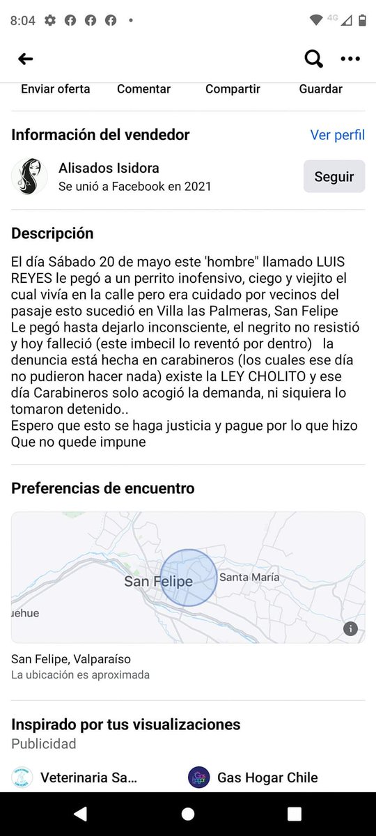 #SanFelipe #Funa a Luis Reyes por golpear a un perrito comunitario viejito y ciego. La golpiza que le dió lo mató, fue el 20/05 la denuncia está hecha en carabineros. #VillaLasPalmeras
RT <a href="/vrojaso77/">Verónica Rojas Orellana</a> <a href="/linddacarter/">Carter  Chile</a> <a href="/PerrosPlazaHuem/">Perras Tuiteras🐾 Barrio Franklin 🇨🇱🐶🐱</a> <a href="/DiaztabitaE/">tabita diaz</a> <a href="/albamaria777/">Albamaria777 - #EN CONTRA.</a> <a href="/patrmarsh/">𑁍ᑭᗩT ♀️🟣</a> <a href="/KarendTV/">Karen Doggenweiler L</a>