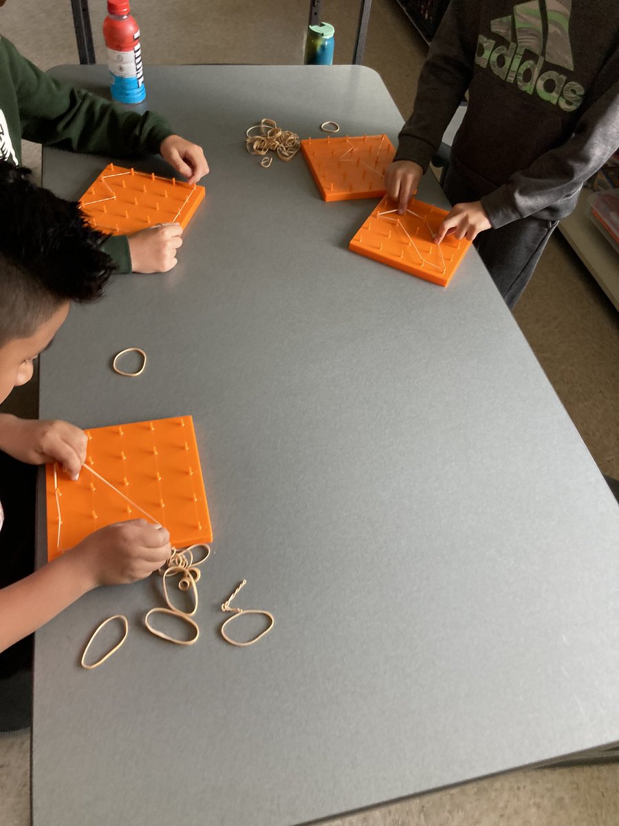 So much fun creating, and explaining our polygons on geoboards today! <a href="/JenLoves2Learn/">Jen Ceisel (SIGH-sull)</a> #euclidexplores