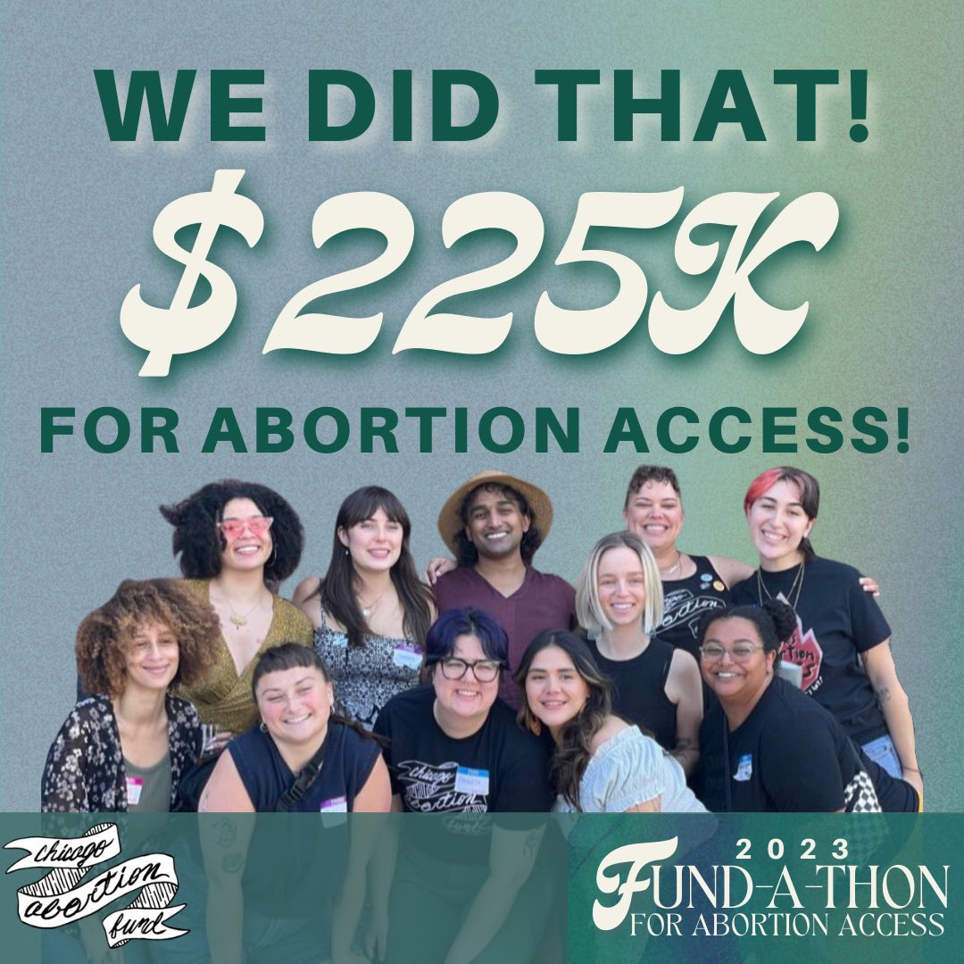 ChiAbortionFund's tweet photo. 🔥WE MET OUR FUND-A-THON GOAL! 🔥 HUGE SHOUT OUT to everyone who donated to this year's Fund-A-Thon, everyone who joined us this weekend for our Fund-A-Thon celebration, and (especially!) to 🎉ALL 170🎉 of this year's FAT ‘23 fundraisers! Y'all really did the thing! https://t.co/VJRdU3wCUI