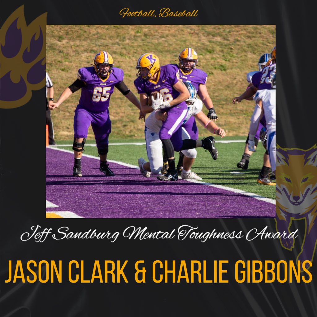KnoxPrairieFire's tweet photo. Jeff Sandburg Mental Toughness Award

Given to the senior student-athlete who is judged to have dealt most effectively with adversity during their Knox career.

Jason Clark and Charlie Gibbons, football and baseball https://t.co/QFidLV17pg