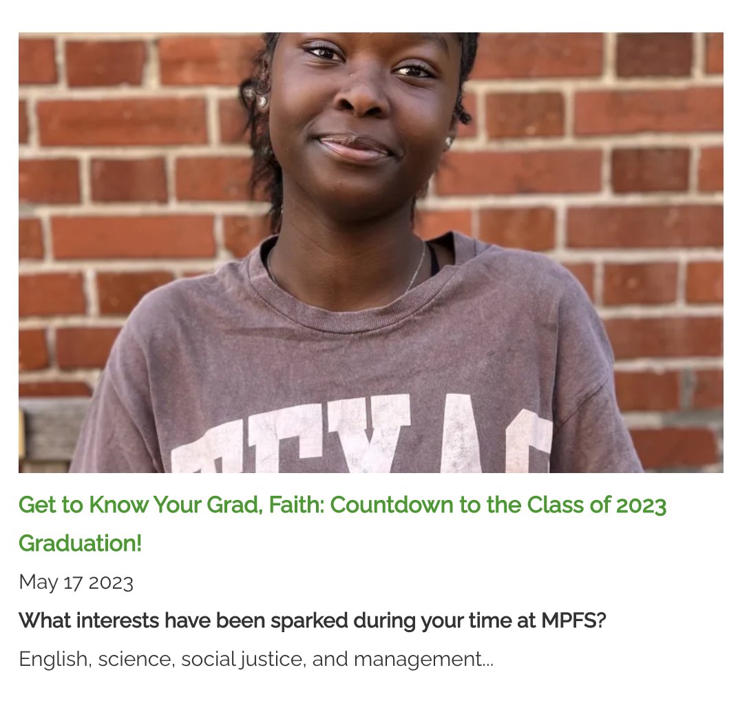 mpfs's tweet image. Catch up on our posst featuring soon-to-be grads Faith (pictured here), Charlie, Addison &amp;amp; Tristen! Visit mpfs.org/news to read the full Q&amp;amp;A #mpfsquakered #thisisquakered #classof2023