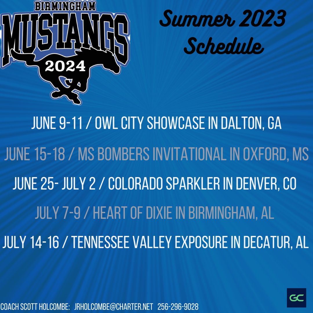 Summer Schedule Release! <a href="/06Mustangs/">Birmingham mustangs 06</a> 

<a href="/deanAU_TigersSB/">Mickey Dean</a> <a href="/CoachJMcginnis/">Coach McGinnis</a> <a href="/sbcoach_scottie/">Scottie Wilkes</a> <a href="/AJDaugherty1/">A.J. Daugherty</a> <a href="/ChelseaEFarmer/">Chelsea Farmer</a> <a href="/carsonowens12/">Carson O.</a> <a href="/Mmitigerssoftba/">MMI Softball</a> <a href="/BarryRo06643494/">Barry Roberts</a> <a href="/UMobileRams/">University of Mobile Rams Athletics</a> <a href="/Coach_MGriff/">Coach Griff</a> <a href="/KrystalCammuse/">Krystal Cammuse</a> <a href="/coachangelbrown/">Angel Brown</a> <a href="/SallieB34/">Sallie Beth Burch</a> <a href="/HolliMitchell8/">Holli Mitchell</a>