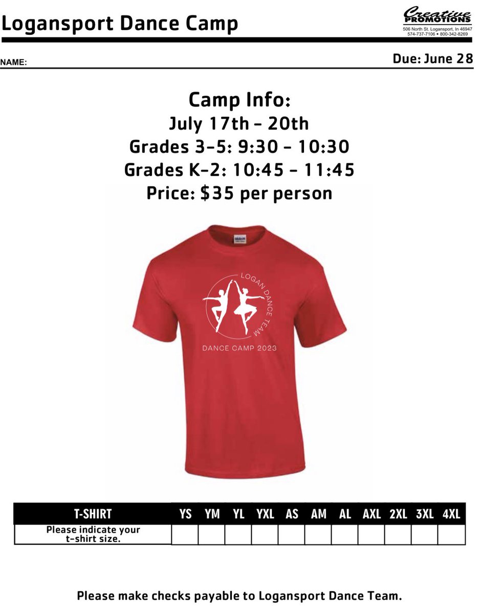 Attention parents of students in grades K-5: Logansport Dance Team is hosting a mini dance camp!! During the week students will learn dance skills, as well as a routine that they will perform at the end of the week.
If you have any questions please email Sarah Fisher.