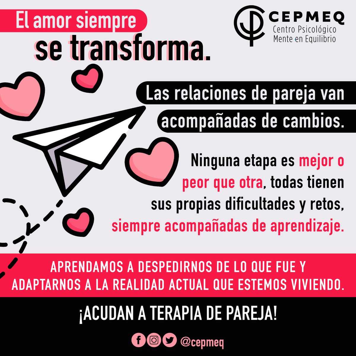 cepmeq's tweet photo. Recuerda que estamos para apoyarte si tienes diferencias o una situación que debas afrontar en tu relación, agenda una #terapiadepareja al 📞 5537258152 

#parejas #amor #novios #mentalhealth  #problemas #couplegoals #couple #bettertogether #amordelbueno #amorsano #mindfulness https://t.co/cnj0pGdcLN