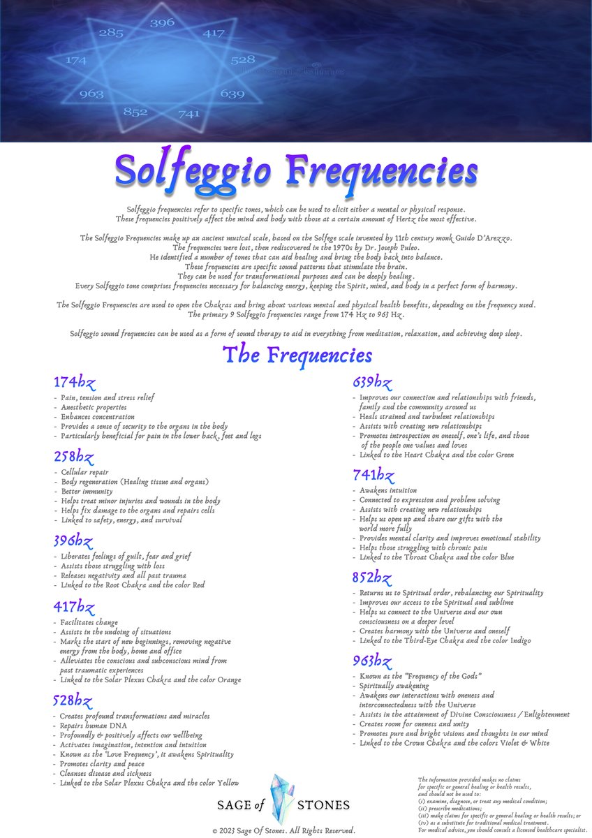 Solfeggio Frequencies.....
Listen to them while you go about your day.
Listen to them while you sleep.
Know them. Feel them.
Heal.
#SolfeggioFrequencies #Solfeggio #SoundTherapy #Frequency #Vibration #Energy #SoundHealing #Healing
