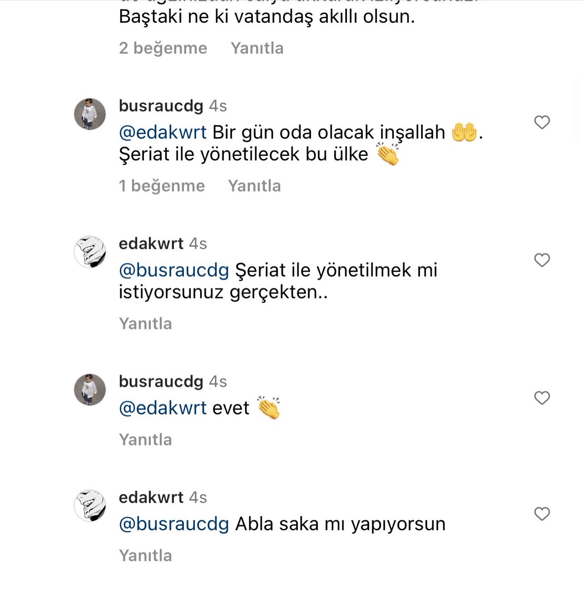 Yorumuma cevap verenlere bakın.. Ben şimdi bunlarla nasıl tartışabilirim ki? Neyi değiştirebilirim ? Çok yoruldum gerçekten #şeriat #seriat