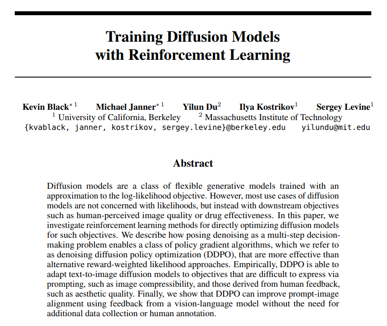 arankomatsuzaki's tweet image. Training Diffusion Models with Reinforcement Learning

Presents an RL-based framework for training denoising diffusion models to directly optimize a variety of reward functions

arxiv.org/abs/2305.13301