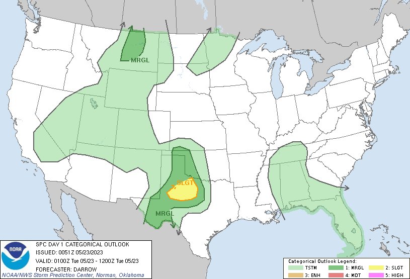 7:53pm CDT #SPC Day1 Outlook Slight Risk: across parts of the southern ...