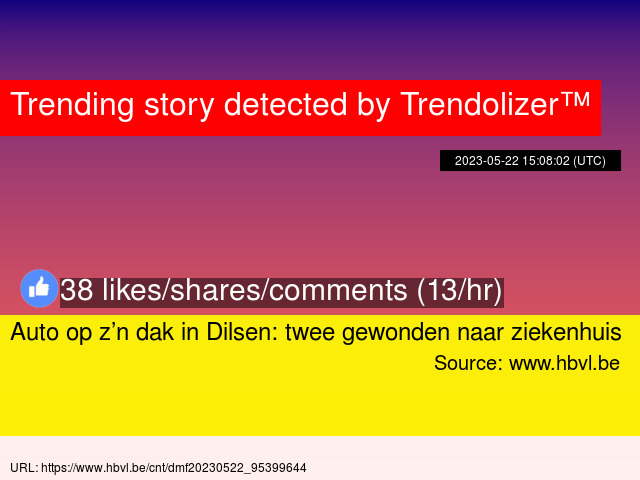 Auto op z’n dak in Dilsen: twee gewonden naar ziekenhuis vlaamsemedia.trendolizer.com/2023/05/auto-o…