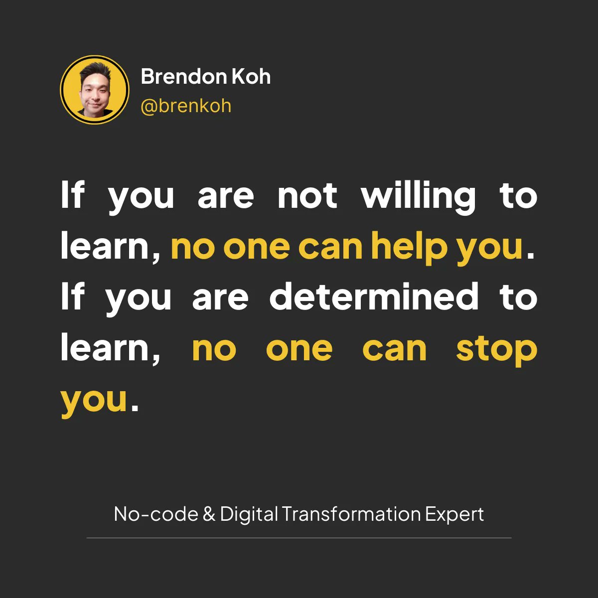 If you are not willing to learn, no one can help you. If you are determined to learn, no one can stop you.

#entrepreneur #entrepreneurship #ContinuousLearning #UnstoppableGrowth #EmbraceKnowledge #PersonalDevelopment #ProfessionalExcellence #LifelongLearning