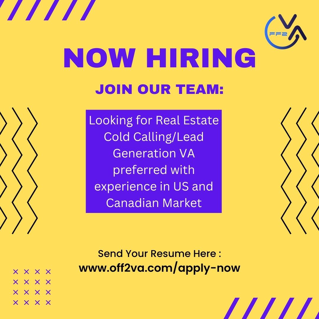 off2va_'s tweet image. WE ARE HIRING NOW! Looking for Real Estate Cold Calling/Lead Generation VA preferred with experience in US and Canadian Market!
Experienced Real Estate Appointment Setters in US and Canadian Market