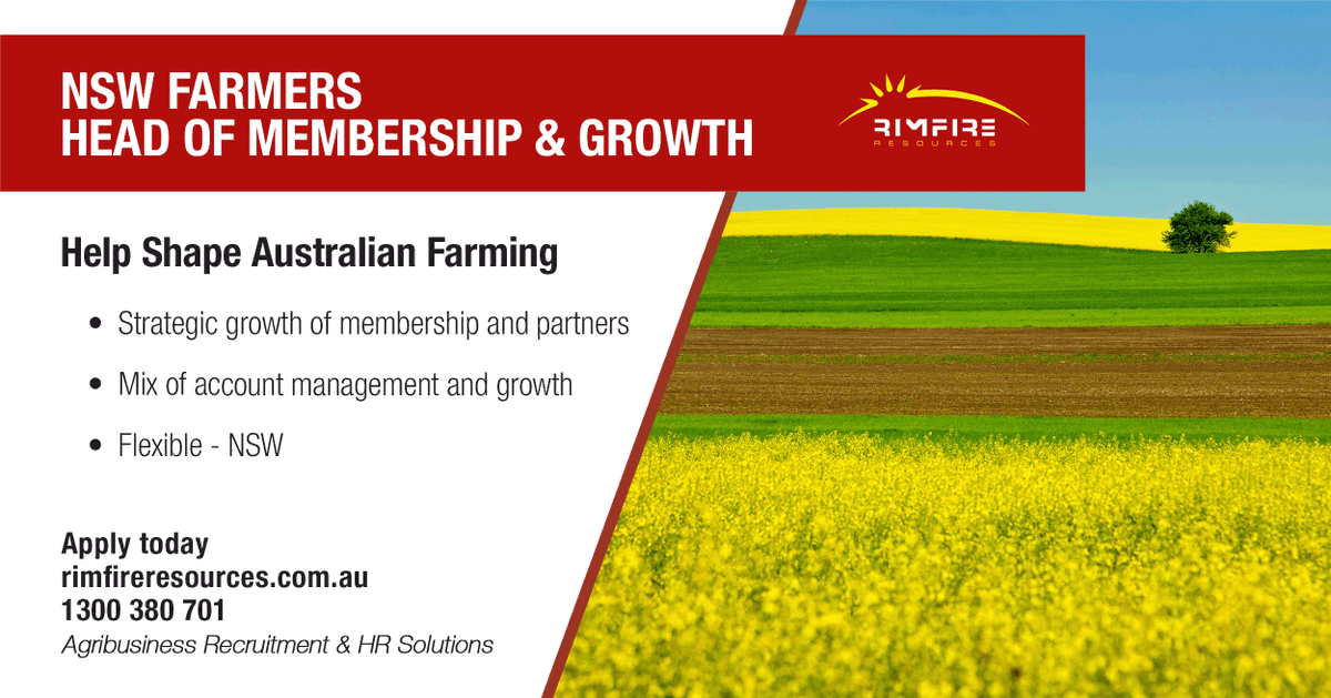 Drive the sales and partnerships strategy supporting a member-based organisation for farmers in NSW.

Apply today: adr.to/bszquai

#nswfarmers #membership #marketing #sales #agriculture #farming #agribusiness #agjobs #jobs #rimfireresources