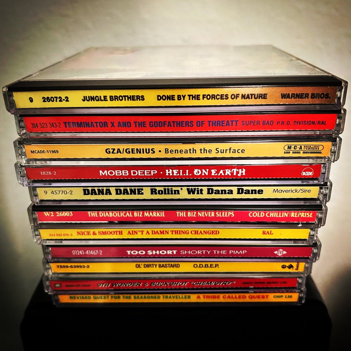 Stack ‘em up…
#junglebrothers #terminatorx #gza #mobbdeep #ripprodigy #danadane #ripbizmarkie #niceandsmooth #tooshort #ripodb #9thwonder #buckshot #atribecalledquest #ripphifedawg #cd #stack #hiphopgods