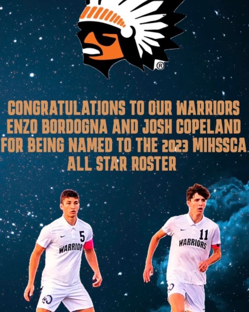 YOUR BROTHER RICE SOCCER CAPTAINS ENZO BORDOGNA AND JOSH COPELAND HAVE BEEN NAMED TO THE 2023 MIHSSCA ALL-ROSTER ON JULY 22 IN LANSING! CONGRATULATIONS LADS!