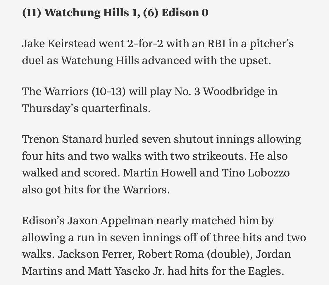 I know Edison didn’t get the win, but I do think Appelman’s 13 strikeouts deserve some credit. <a href="/MyCentralJersey/">MyCentralJersey</a>