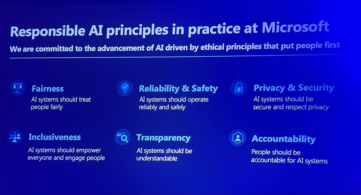 lizkmiller's tweet image. There is #AI. Then there is responsible AI. Here is @Microsoft &apos;s take as delivered at @PROS_Inc #OutPerform2023 

Soon, all orgs designing, developing and deploying AI will need to have a publicly stated practice that can be mapped, tracked and vetted.