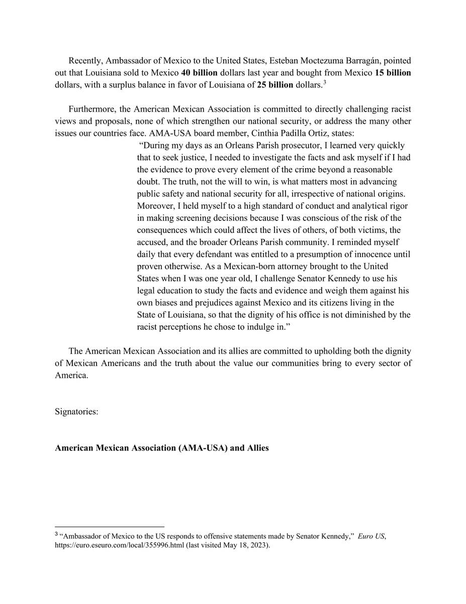 AMAUSAOrg's tweet photo. @amausaorg, national non-profit, and allies condemn @SenJohnKennedy’s racist caricature of #Mexico and its people, in connection with the United States and Mexico’s efforts to end the illegal circulation of fentanyl. Read our press release: https://t.co/c8RA1w35Gt https://t.co/TqvQpvG72v