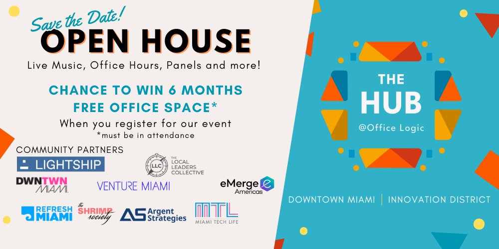 We are in week 3 of the #BuiltInMiami program & the energy is OFF the charts📈. The future of #MiamiTech is right here at @officelogicmia 🎯 Want to experience the Magic of 'The Hub'? Join us Jun 1st/5pm for an open house & the chance to win FREE office space 😯 Rsvp nxt tweet