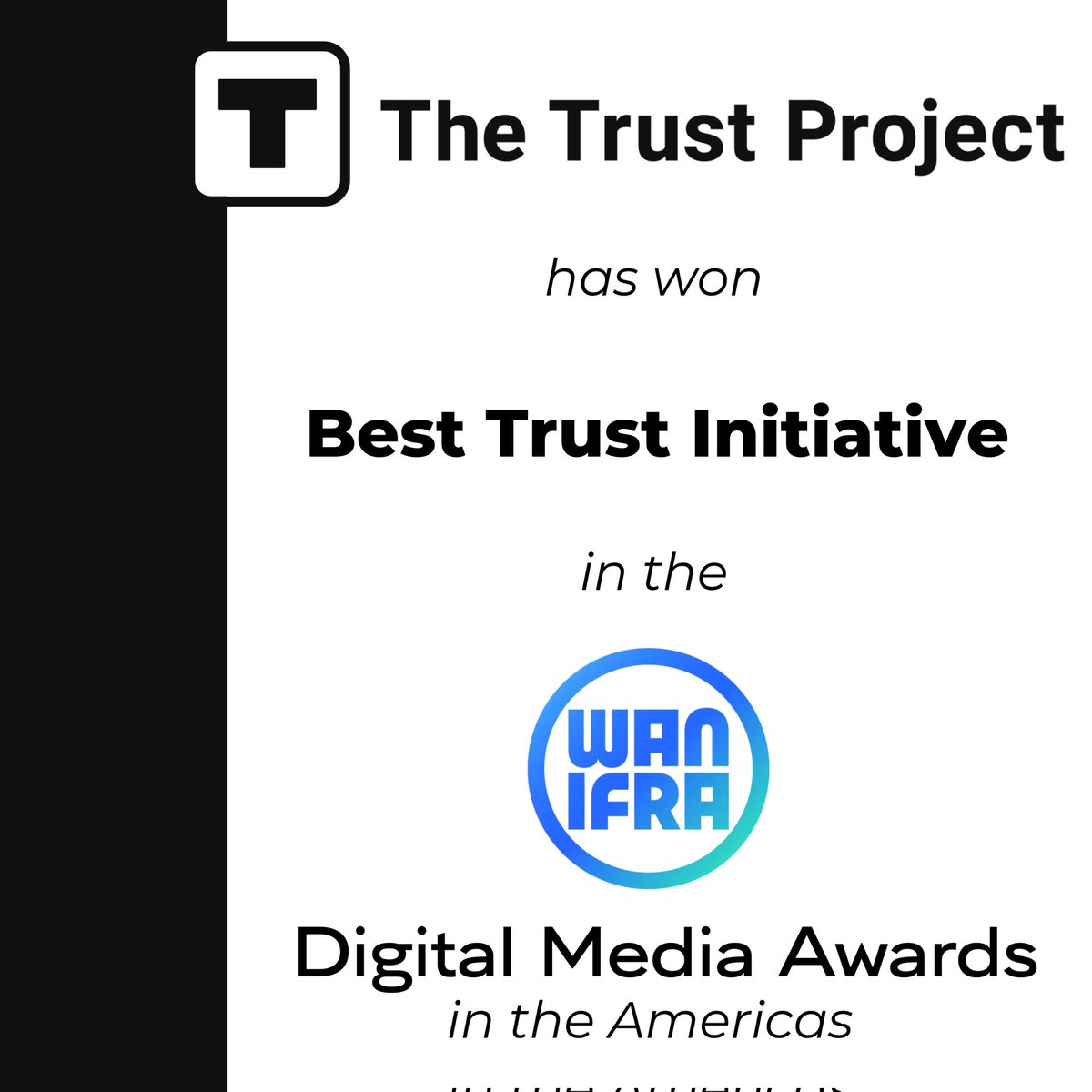 When your newsrooms work at high standards, people notice!

Congratulations to the Trust Project!  #8trustindicators