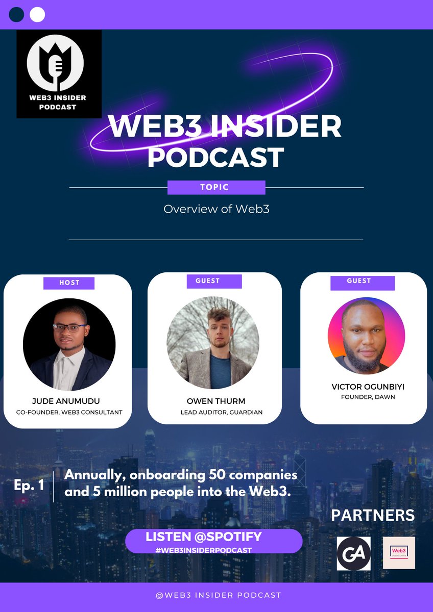 insider_web3's tweet photo. Join us as we host the first episode of "Web3 Insider Podcast".
The podcast focuses on education and "Annually, onboarding 50 companies and 5 million people into the Web3."
Listen on Spotify as we dive deep into the web3.
#podcast #web3insiderpodcast #blockchainpodcast #bitcoin https://t.co/l1uoO4pVOV