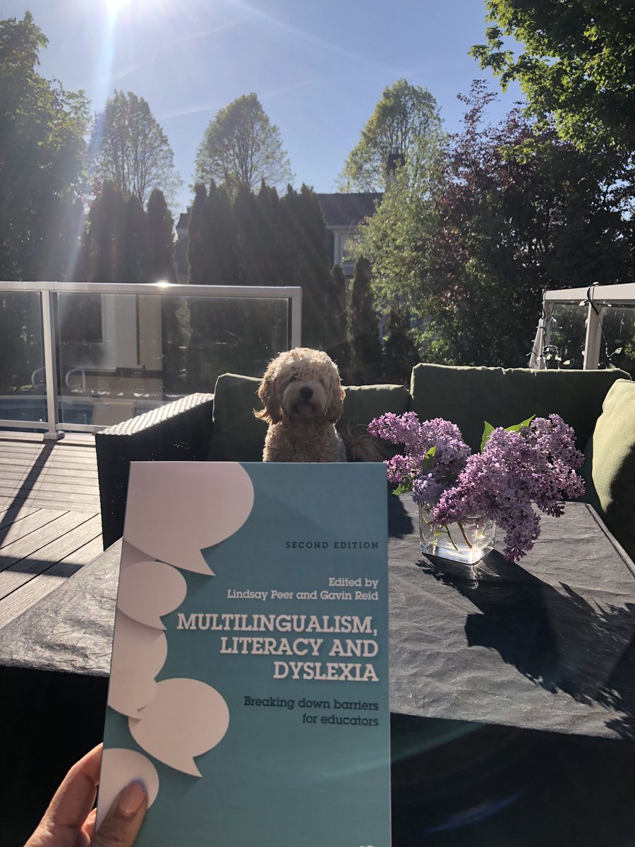 Trying to stretch out this long weekend to the very end by enjoying some quiet time outside, with the pup, fresh lilacs, and this amazing new book: “Multilingualism, Literacy and Dyslexia”. 

This week I’ll post daily “key takeaways” to help #FrenchImmersion and #ELL teachers…