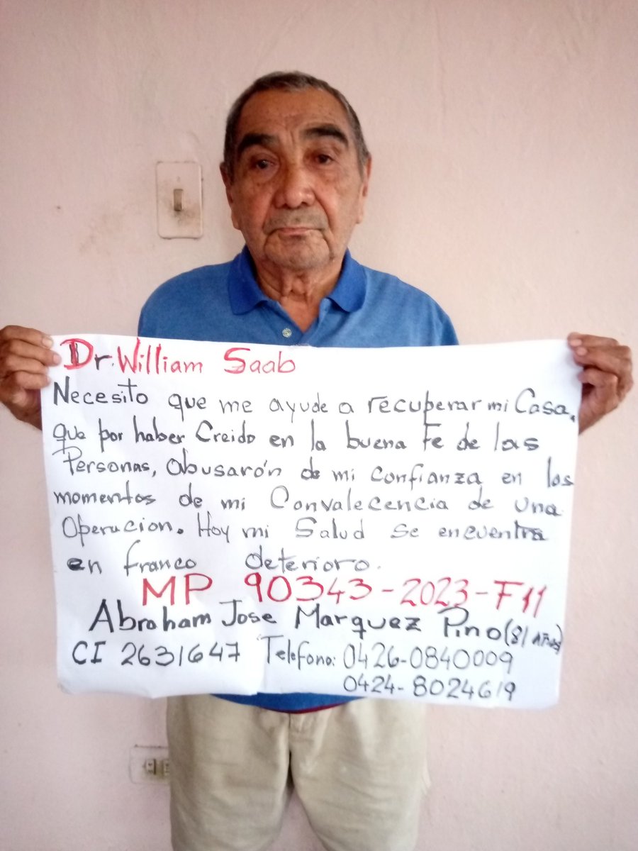 milagrosMHDB's tweet photo. @TarekWiliamSaab @MinpublicoVEN Atención, Señor Fiscal: Agradezco meta el ojo en la lucha que ha emprendido mi padre (un adulto mayor) para recuperar un inmueble de su propiedad, ubicado en Zaraza, Guárico, producto de su trabajo de toda la vida. MP-90343-2023-F11. #justicia #propiedadprivada #adultomayor https://t.co/27UcbWkMSK