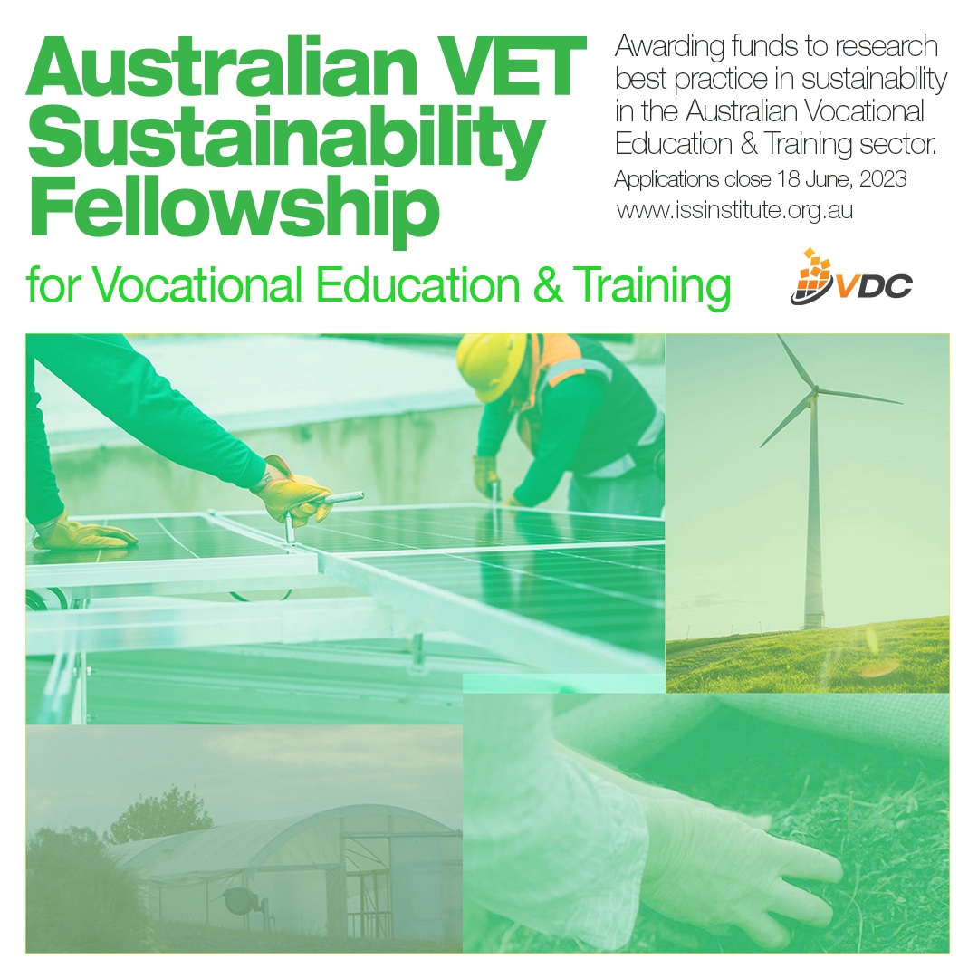 The Australian VET Sustainability Fellowship is taking applications until 18 June. These Fellowships look to enhance sustainability practices in the sector.

For more info:
issinstitute.org.au/vet-sustainabi…