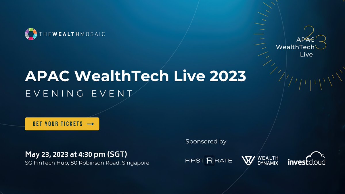 7 hours to go! ⏱️ Join us at #APACWealthTechLive2023 in #Singapore today from 4:30pm at the SG FinTech Hub to discover the latest insights and thinking on technology's role in the local, regional and global #wealthmanagement sector. 🇸🇬🚀 lnkd.in/dTMqXpw9 #wealthtech #event