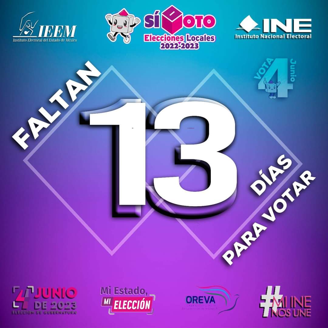 OrevaAc's tweet photo. 🌟🌟Faltan 13 días para la elección en el #EdoMéx. ¡Participa en las decisiones de tú Entidad! #MiINENosUne #ParticipaciónCiudadana #JuventudQueMueve 🌟🌟 https://t.co/rOXL7NheWI