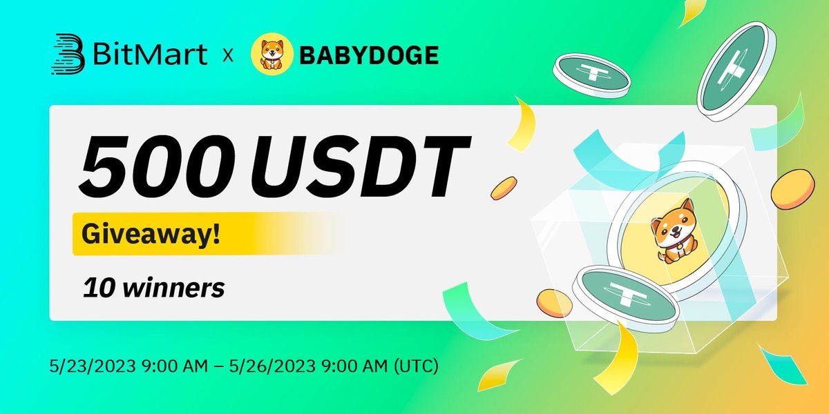BitMart (@bitmartexchange) on Twitter photo 🌟#BitMart X #BABYDOGE Airdrop🌟
1⃣️Follow <a href="/BitMartExchange/">BitMart</a> & <a href="/BitMartResearch/">BitMart Research|$BMX HODLer</a> & <a href="/BabyDogeCoin/">Baby Doge</a> & <a href="/BabyDogeSwap/">Baby Doge Swap</a>
2⃣️Join t.me/BitMartExchange & t.me/babydogearmy
3⃣️RT & Tag 3 frds & Like & Comment #BabyDogeArmy
4⃣️Fill forms.gle/3nhosuwcdqDGsE…
🎁10 winners / 500 🌟#BitMart X #BABYDOGE Airdrop🌟
1⃣️Follow <a href="/BitMartExchange/">BitMart</a> & <a href="/BitMartResearch/">BitMart Research|$BMX HODLer</a> & <a href="/BabyDogeCoin/">Baby Doge</a> & <a href="/BabyDogeSwap/">Baby Doge Swap</a>
2⃣️Join t.me/BitMartExchange & t.me/babydogearmy
3⃣️RT & Tag 3 frds & Like & Comment #BabyDogeArmy
4⃣️Fill forms.gle/3nhosuwcdqDGsE…
🎁10 winners / 500