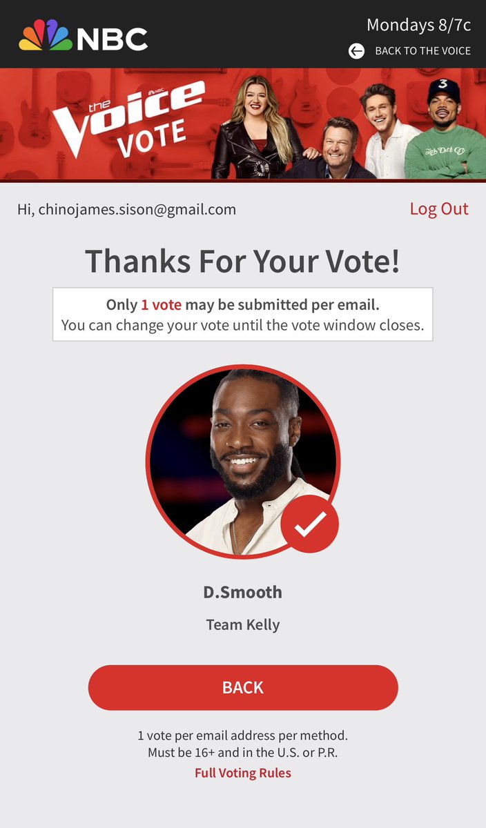 Voted for @thereal_dsmooth 🎤 #TeamKelly #TheVoice