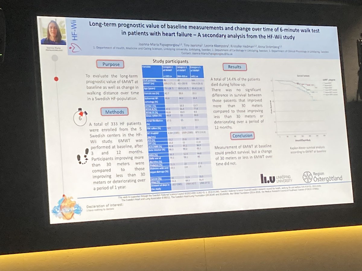ACNAPPresident (@acnappresident) on Twitter photo #HeartFailure2023
<a href="/MariannaPapage3/">Marianna Papageorgiou</a> presents the importance of the #6MWT as exercise capacity predicts 1-year #mortality
Data from the <a href="/HFWii/">HF-Wii study</a> study
<a href="/LeonieKlompstra/">Leonie Klompstra</a> <a href="/DrJaarsma/">Tiny Jaarsma</a> <a href="/prof_stromberg/">Anna Strömberg, RN, PhD, FESC, FAHA, FAAN</a> <a href="/KristoferHedman/">Kristofer Hedman</a> #HeartFailure2023
<a href="/MariannaPapage3/">Marianna Papageorgiou</a> presents the importance of the #6MWT as exercise capacity predicts 1-year #mortality
Data from the <a href="/HFWii/">HF-Wii study</a> study
<a href="/LeonieKlompstra/">Leonie Klompstra</a> <a href="/DrJaarsma/">Tiny Jaarsma</a> <a href="/prof_stromberg/">Anna Strömberg, RN, PhD, FESC, FAHA, FAAN</a> <a href="/KristoferHedman/">Kristofer Hedman</a>