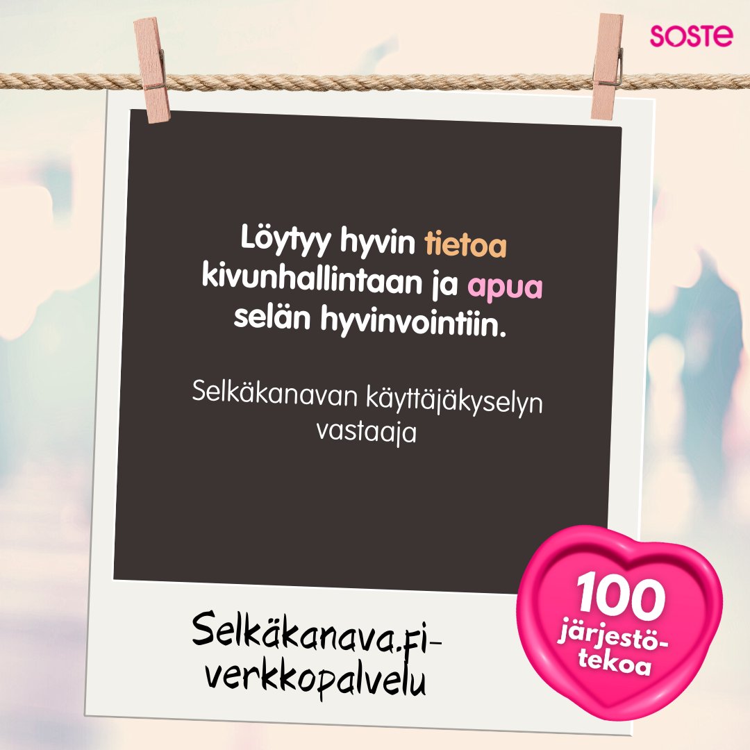 #Selkäkanava-sivustollamme oli viime vuonna yli 1,1 miljoonaa käyntiä. Tarve luotettavalle tiedolle selkäkivusta ja selän itsehoidosta on suuri. Selkäliitto tarjoaa maksutonta selkäneuvontaa. #100järjestötekoa #OnneksiOnJoku #hallitusneuvottelut