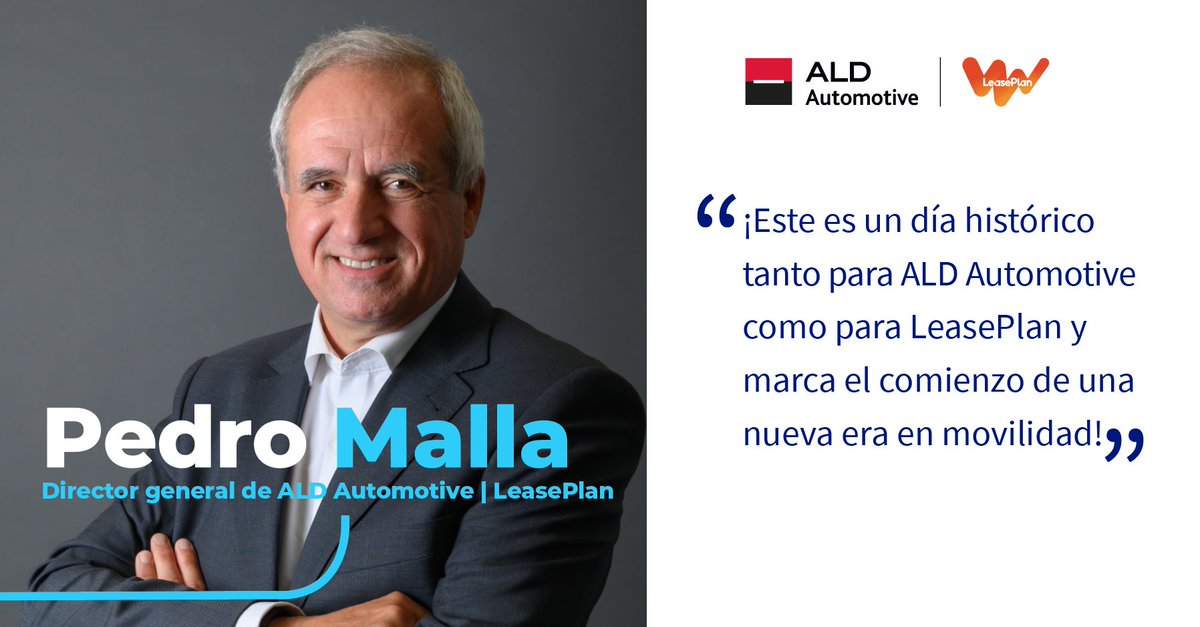 Estamos orgullosos de anunciar que Pedro Malla ha sido nombrado director general de España para liderar el desarrollo estratégico de ALD Automotive | LeasePlan.

¡Este es un día histórico tanto para ALD Automotive como para LeasePlan!

bit.ly/45kc6tT

#ALDLeasePlan