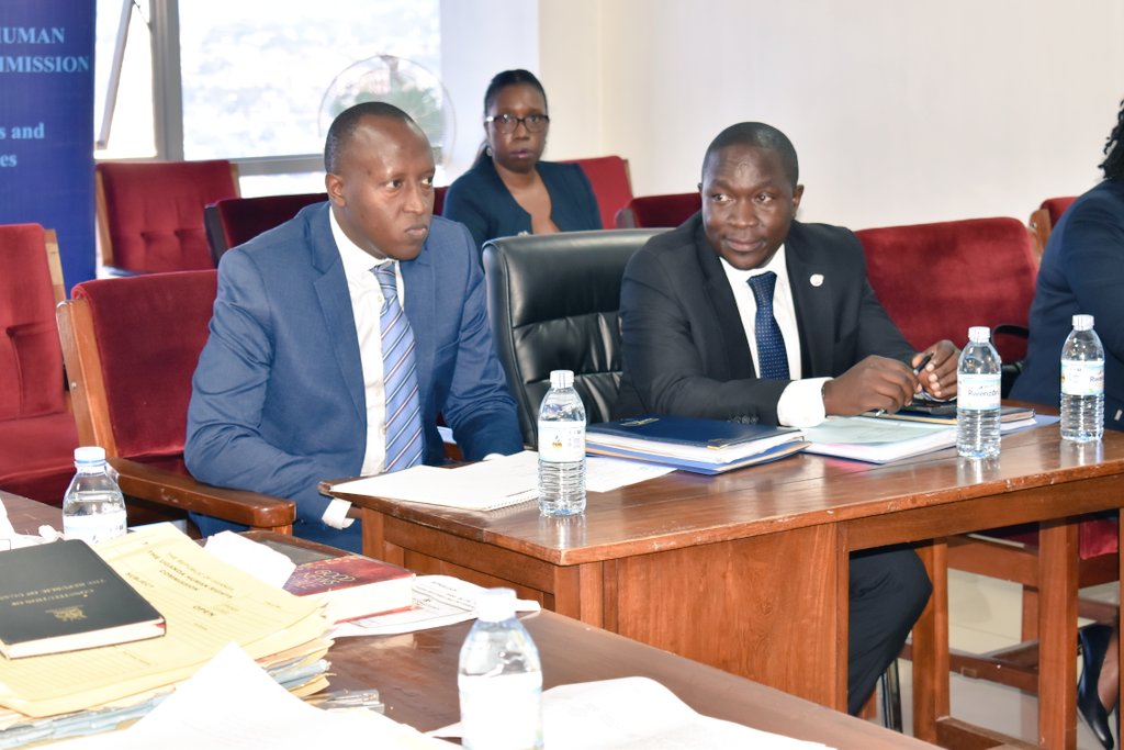 UHRC_UGANDA's tweet photo. Today our Human Rights Tribunal started hearing a complaint from @NUP_Ug leader Hon. @HEBobiwine. The panel is being chaired by Hon. @ChairpersonUhrc. Other Commissioners are; Hon. @lo_apitta @shifrahl @SimeoNsubuga. The case has been adjourned upon request from his lawyers. https://t.co/Y2cghbrTzo