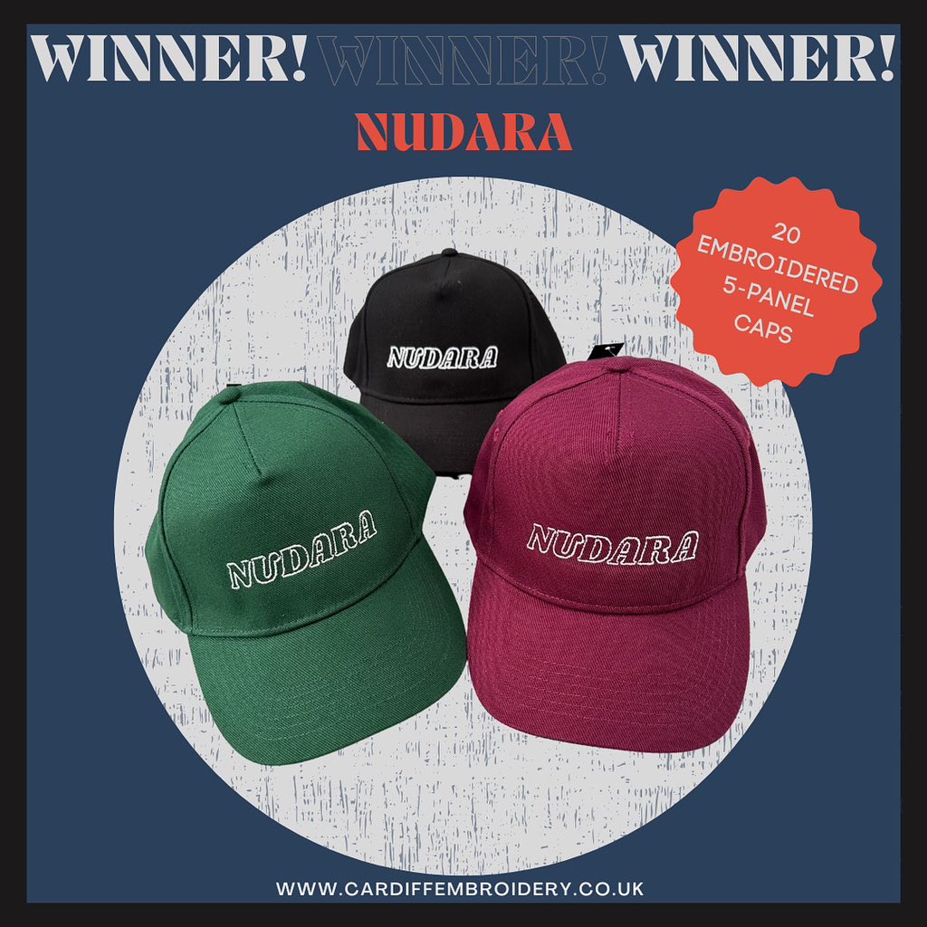 Last month’s competition winner was @NudaraCardiff, and their embroidered 5-panel caps are good to go!

Simply follow us on Instagram (@cardiffembroidery), and sign up to our newsletter (linkin.bio/cardiffembroid…) and you’ll be in for a chance of winning our next competition! 🥇🤞