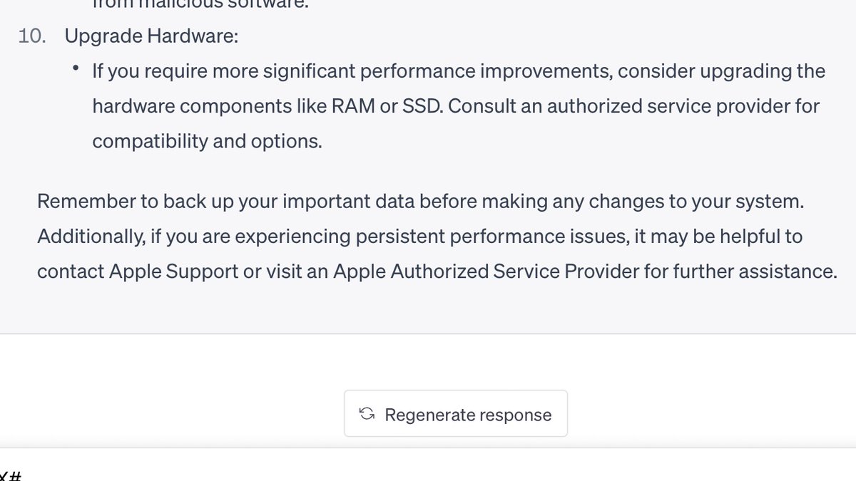 TechtoInspireAl's tweet image. So, I asked how to increase speed in my MacBook (2019 i9 ,16inch), and ChatGPT told me the biggest tip of my life.
#ChatGPT #MacBook #Ai