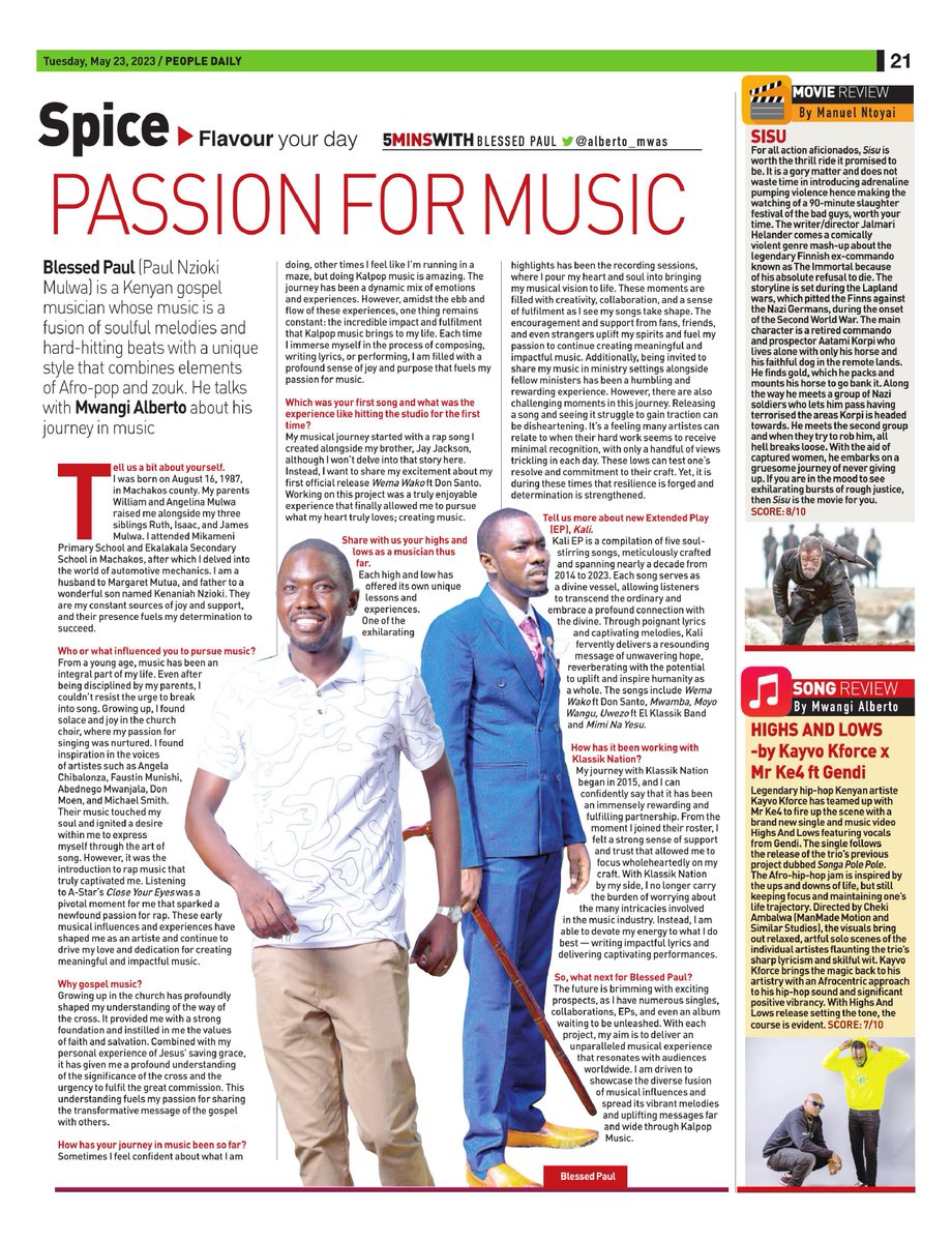@TheBlessedPaul, is making waves in the @PeopleDailyKe! Discover another talented Klassikan, creating captivating Kalpop Gospel music. Don't miss his incredible new EP, KALI! 🎶 Stream, share, and let the world groove to #BlessedPaul's inspiring melodies.🙌#KlassikNation #Talk2PD