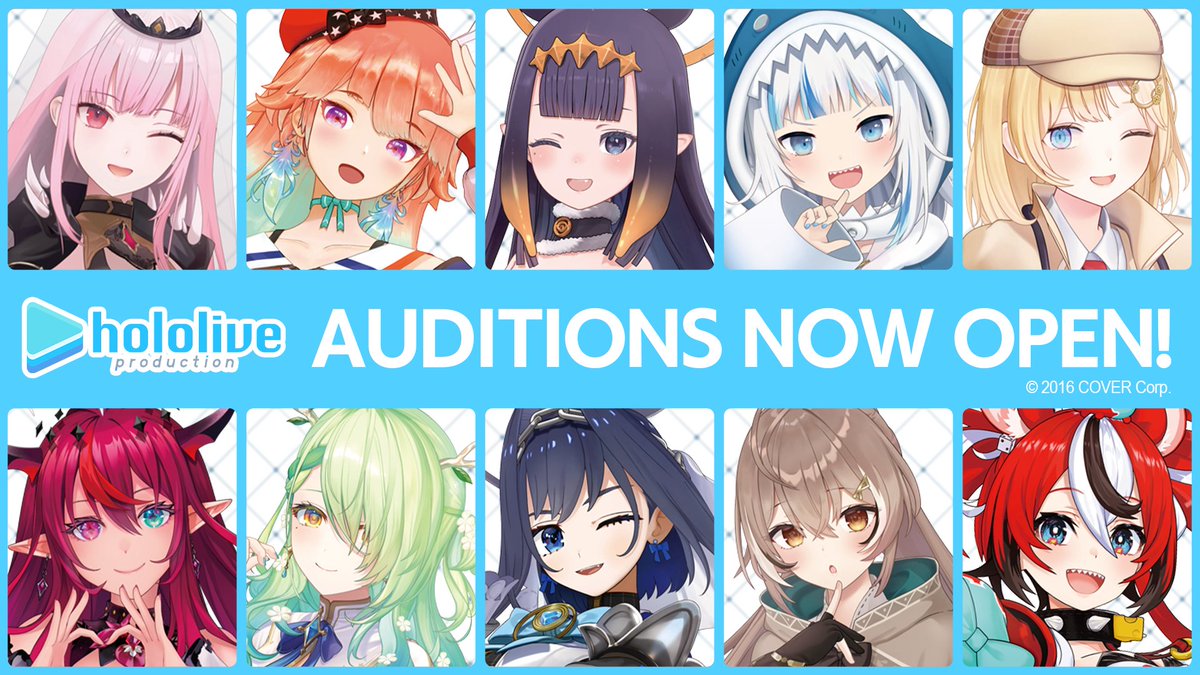 hololive English is holding auditions for Virtual content creators!

We are looking forward to seeing our future talents!

Info & Form
➡️hololive.hololivepro.com/en/news/202305…

#hololiveEN #VTuber
