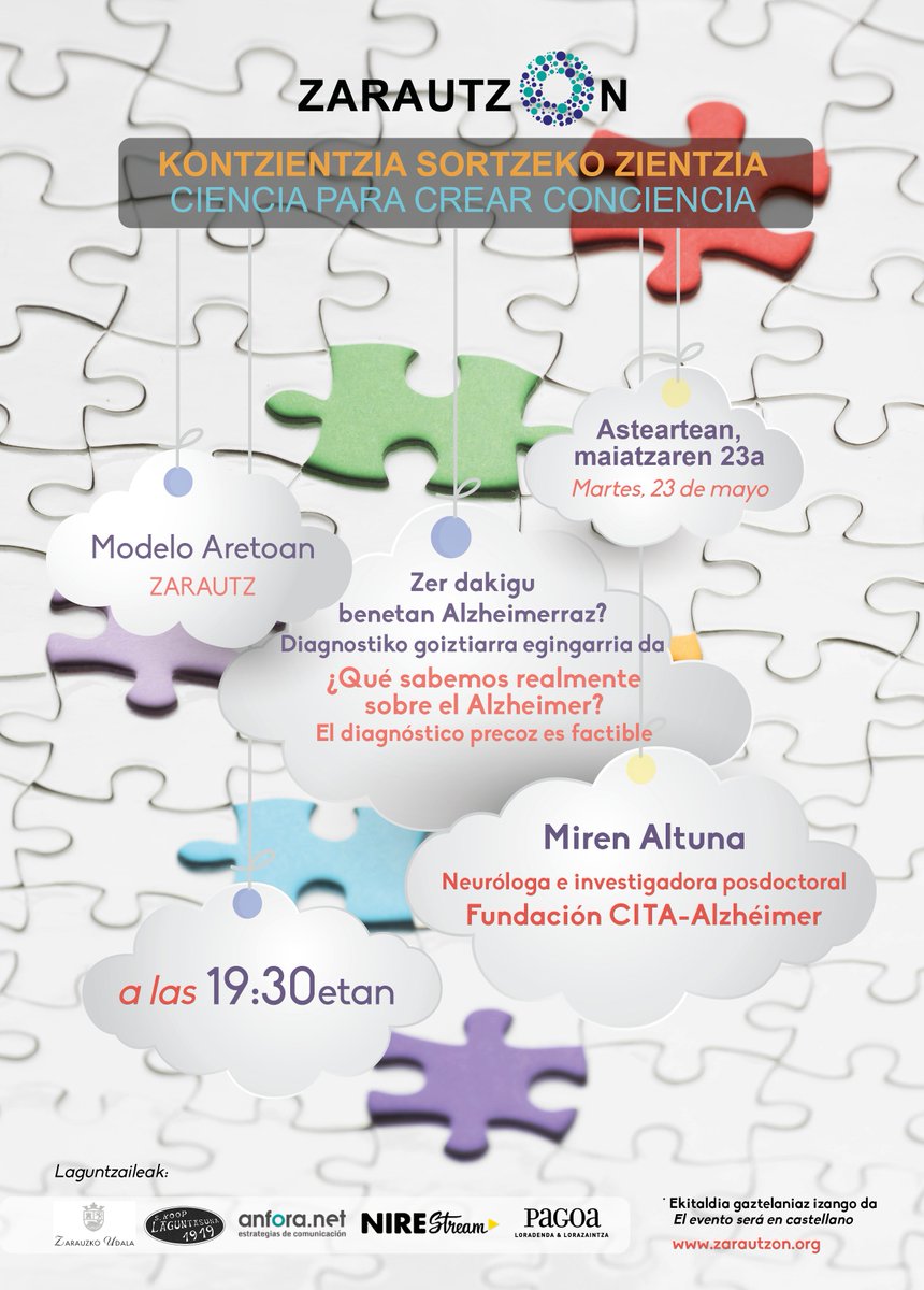 GAUR da <a href="/altuna_miren/">Miren Altuna Azkargorta</a>-ren, <a href="/CitaAlzheimer/">Fundacion CITA Alzhéimer</a>  fundazioko neurologoa eta doktoratu ondoko ikertzaile zarauztarraren 'biztanleriaren zahartzeak erronka soziosanitario berrien' inguruko hitzaldia.
19:30etan Modelo Aretoan #Zarautz.

Zatoz!