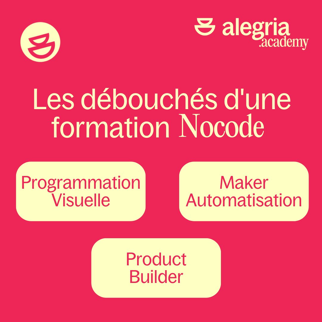Explorez les perspectives professionnelles dans le monde du Nocode et donnez un nouvel élan à votre carrière grâce à la formation Nocode d’Alegria.academy ! 🔥
Pour tout savoir sur Les débouchés d’une formation Nocode, consultez notre article : urlz.fr/lXsv