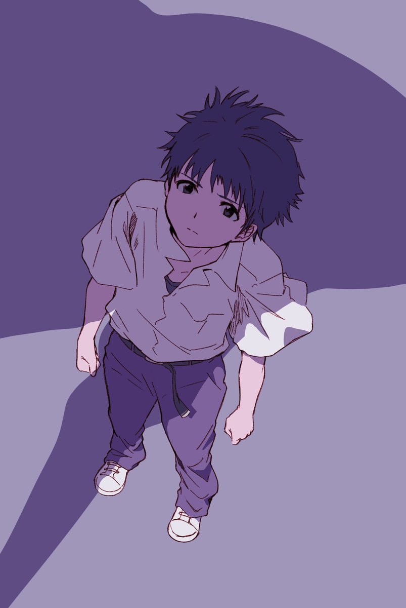 ikari shinji 1boy male focus solo shadow shirt pants white shirt  illustration images