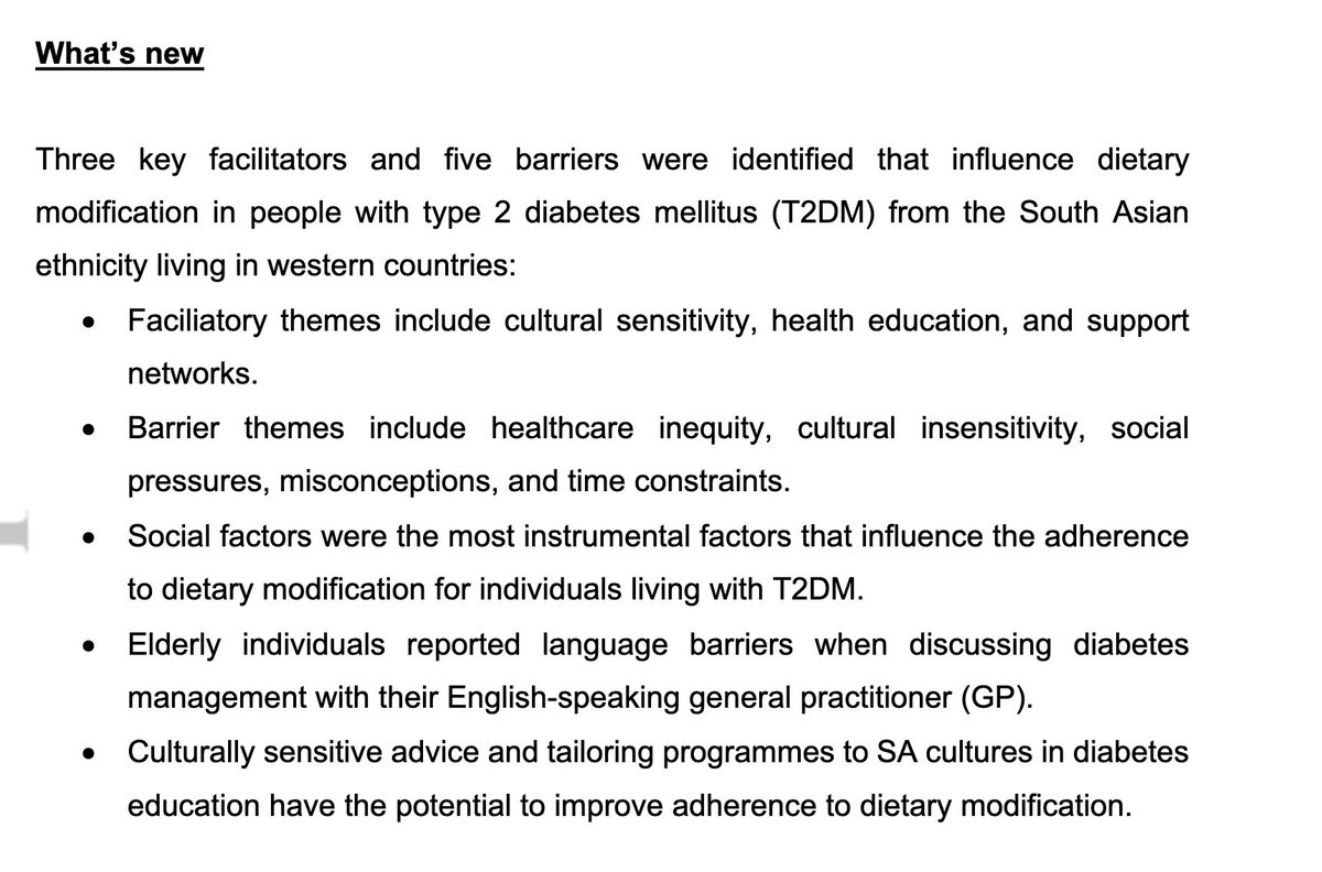 Systematic review of the barriers &amp; facilitators to dietary modification in people living with T2 diabetes and prediabetes from South-Asian ethnic populations.

onlinelibrary.wiley.com/doi/abs/10.111…
