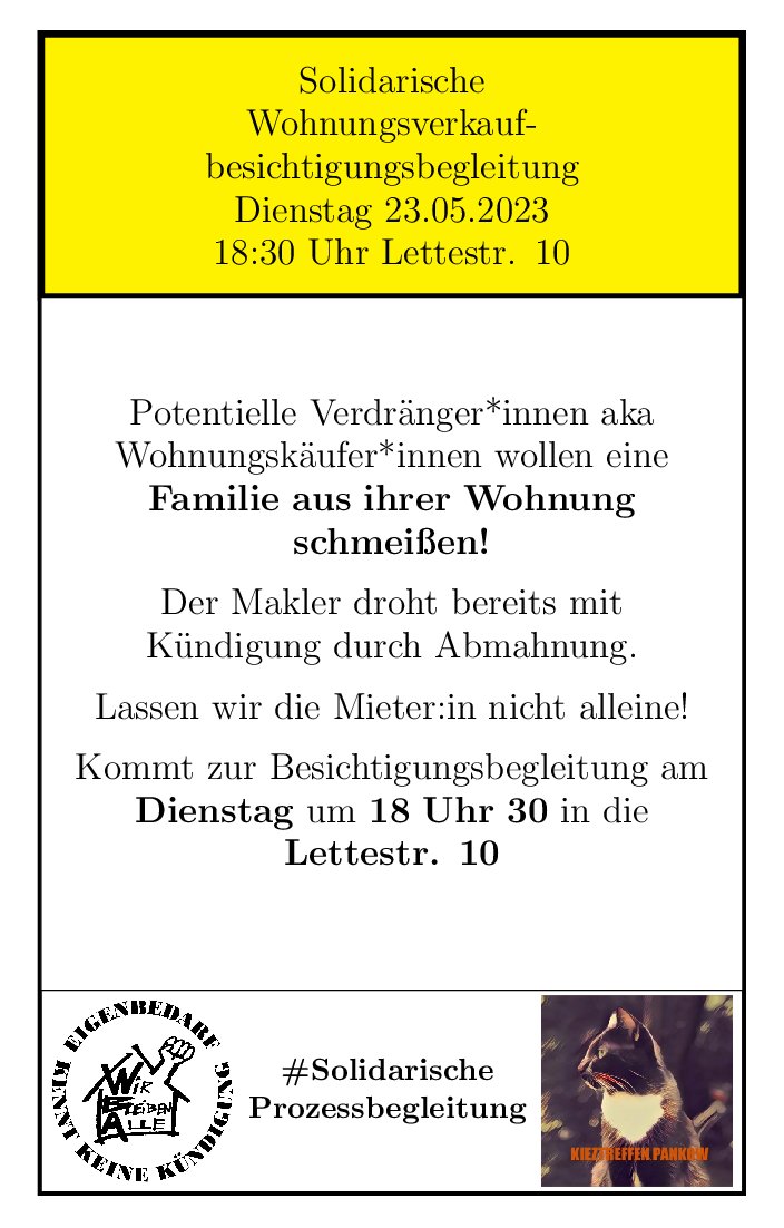 Wer denkt er könnte das Wohnungsproblem individuell mit viel Geld &amp; #Eigenbedarfskündigung regeln, kennt die solidarischen berliner Nachbarschaft &amp; Mieter:innenbewegung nicht! Sagen wir Makler &amp; potentielle:r Käufer:in was wir davon halten. Heute Di, 18:30 Uhr Lettestr. 10